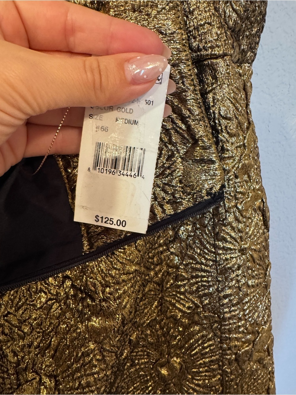NWT Gold Metallic Floral Jacquard Mini Skirt with Statement Bow | Party Holiday - Picture 9 of 12